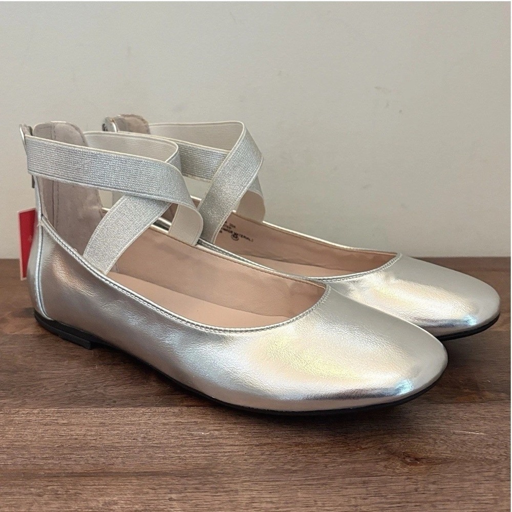Nina Girls Dress Shoes Ballet Flats Silver Metallic Leather Marissa Size 5 NEW